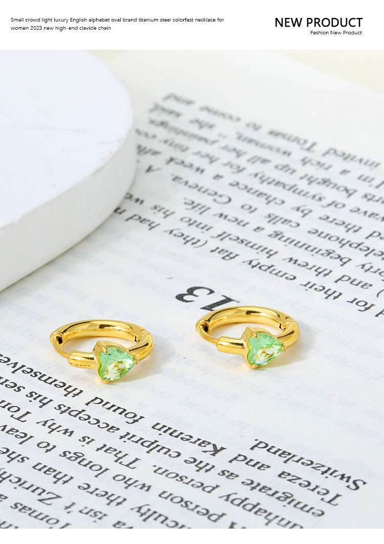 Inlay Design 1 Pair Simple Style Heart Shape Inlay Titanium Steel Zircon Earrings
