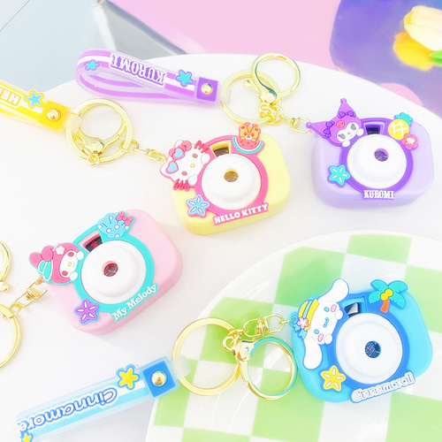 Genuine Sanrio simulation projection camera keychain children's toys Melody cinnamon dog girls school bag pendant