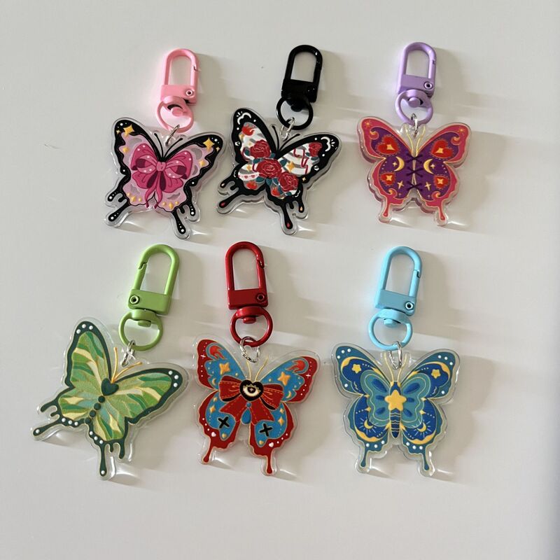Color buckle G13 butterfly key chain pendant mobile phone chain girl double-sided bag pendant student girlfriends