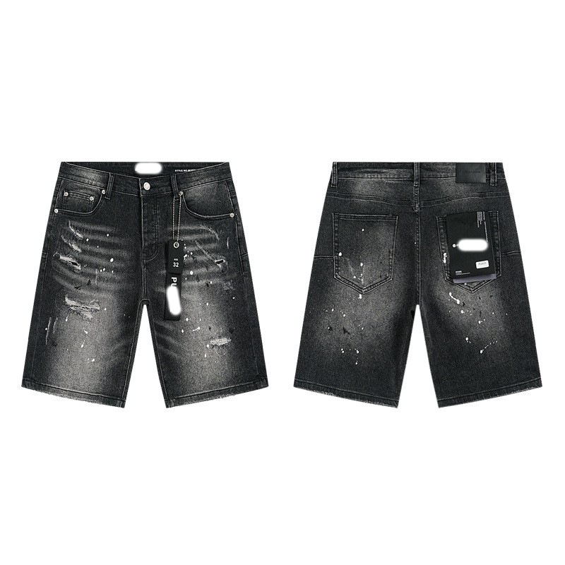 Marca de moda transfronteriza JB purple verano rectas vaqueros lavados de agua para hacer viejos agujeros vaqueros de hombre pantalones cortos de caño purple