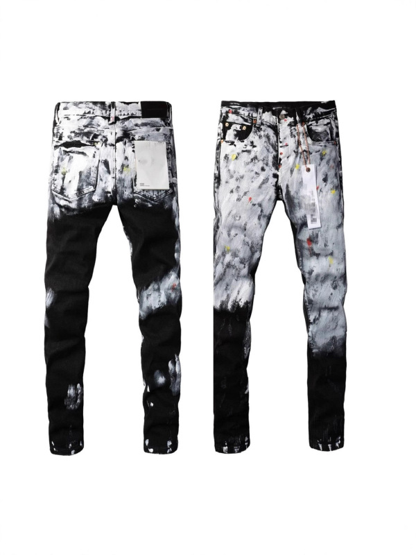 跨境欧美Purple Brand水洗做旧复古jeans破洞痞帅美式直筒牛仔裤|undefined