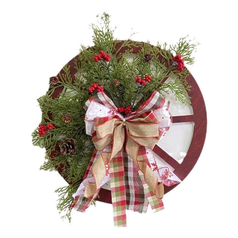 2024 explosión transfronteriza Navidad decoración puerta colgante rueda de madera guirlanda de flores de pinos de Navidad