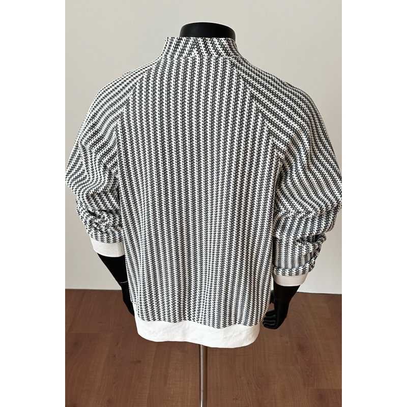 Fishbone Stripe Color-blocked -style Sweatshirt For Men And Women, Autumn High-end Design, Buttoned Henley Collar_voghion.com