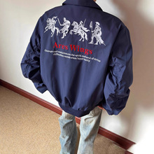 藏青色战马刺绣夹克男秋季美式痞帅高级感外套cleanfit翻领棒球服