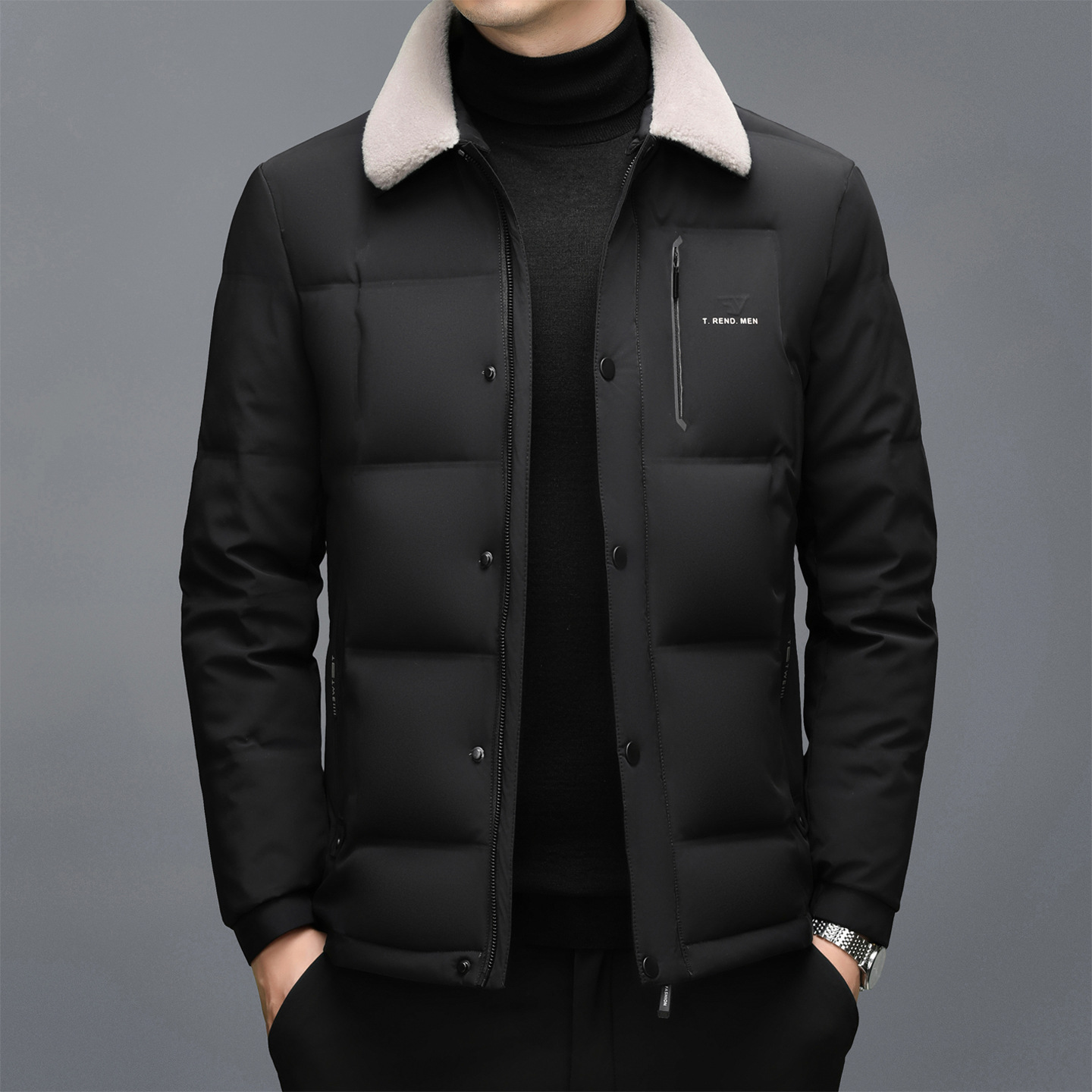 中青年男士短款羽绒服90白鸭绒大码加厚保暖爸爸装抗寒面包服外套