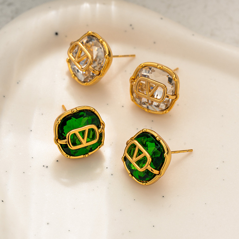 Letter Earrings For Women, High-end Niche, Light Luxury Fashion, Square Diamond Earrings, Temperament Ear Jewelry