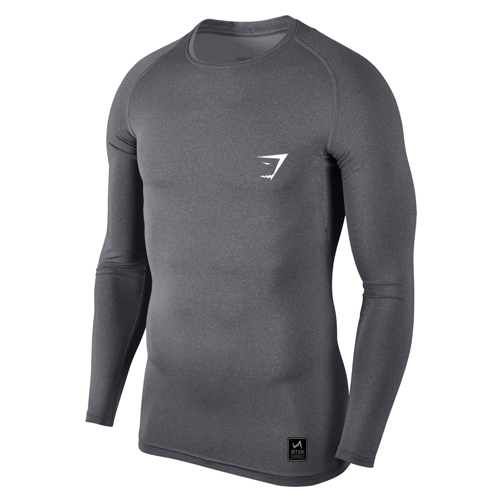 Cruzar la frontera de los hombres Fitness medias deportivas de manga larga de secado rápido músculo matando camiseta deportes estiramiento cuello redondo slim fit transpirable