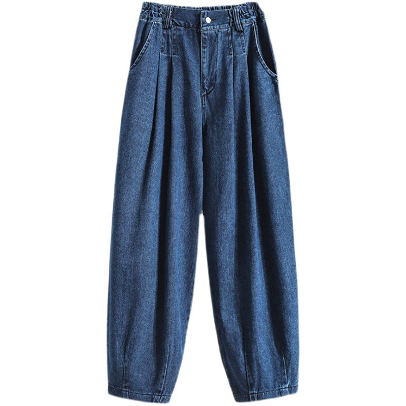 Большие размеры 2022 Осенние брюки Брюки Harlan с высокой талией Выбеленные девятиточечные джинсовые Выбеленные брюки Женские брюки с редькой женские