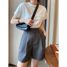 现货厂家直批 灰色短裤子女装2025新款高腰气质显瘦阔腿裤 女