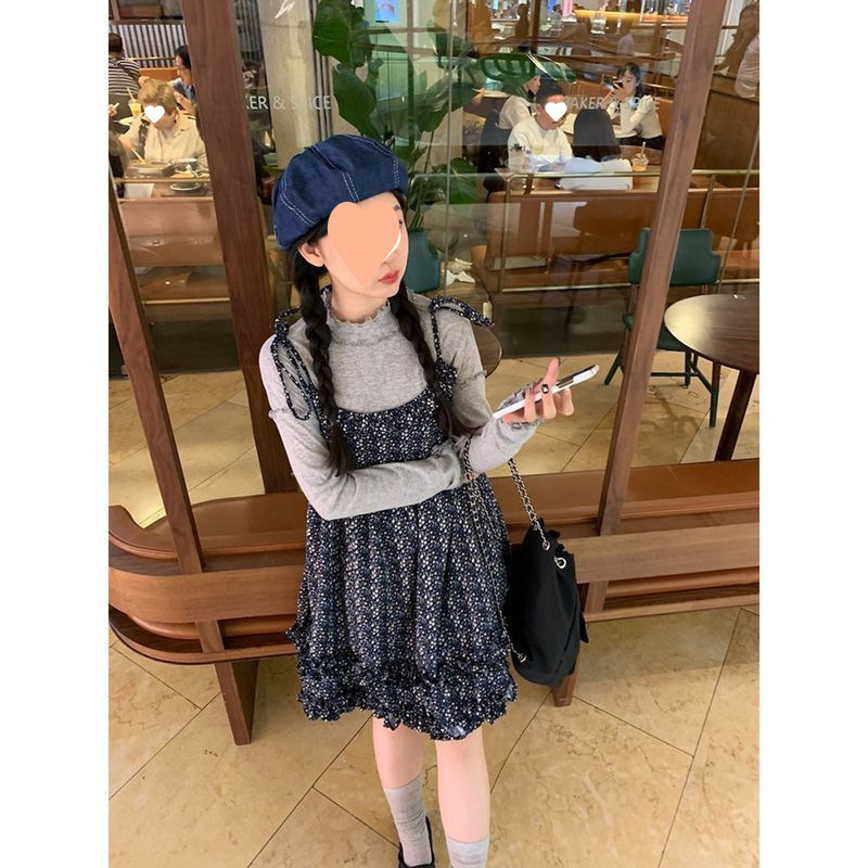 木耳边碎花设计感吊带连衣裙长袖打底衫女秋季2025新款时尚两件套|undefined