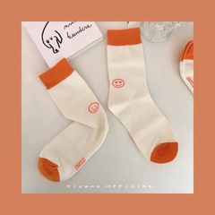 Korean INS-style orange smile socks with heel ankle socks for students, unisex, Japanese solid color sports socks