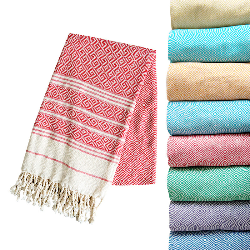 Factory Ready Stock Turkish Diamond Tassel Beach Towel Bath Towel Yarn-Dyed Tassel Beach Towel Support Labeling and Delivery Factory Ready Stock Turkish Diamond Tassel Beach Towel Bath Towel Yarn-Dyed Tassel Beach Towel Support Labeling and Delivery