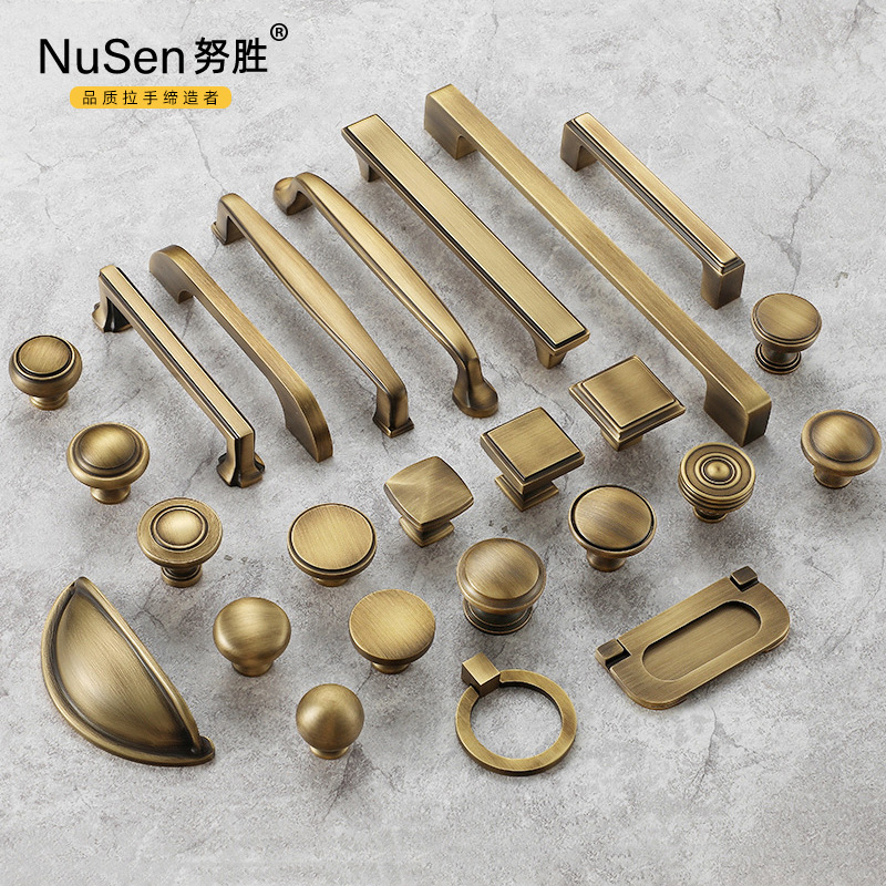 American Retro Brass Dresser Handles Pure Copper French New Chinese Cabinet Drawer Single Hole All Copper Kitchen Cabinet Handles