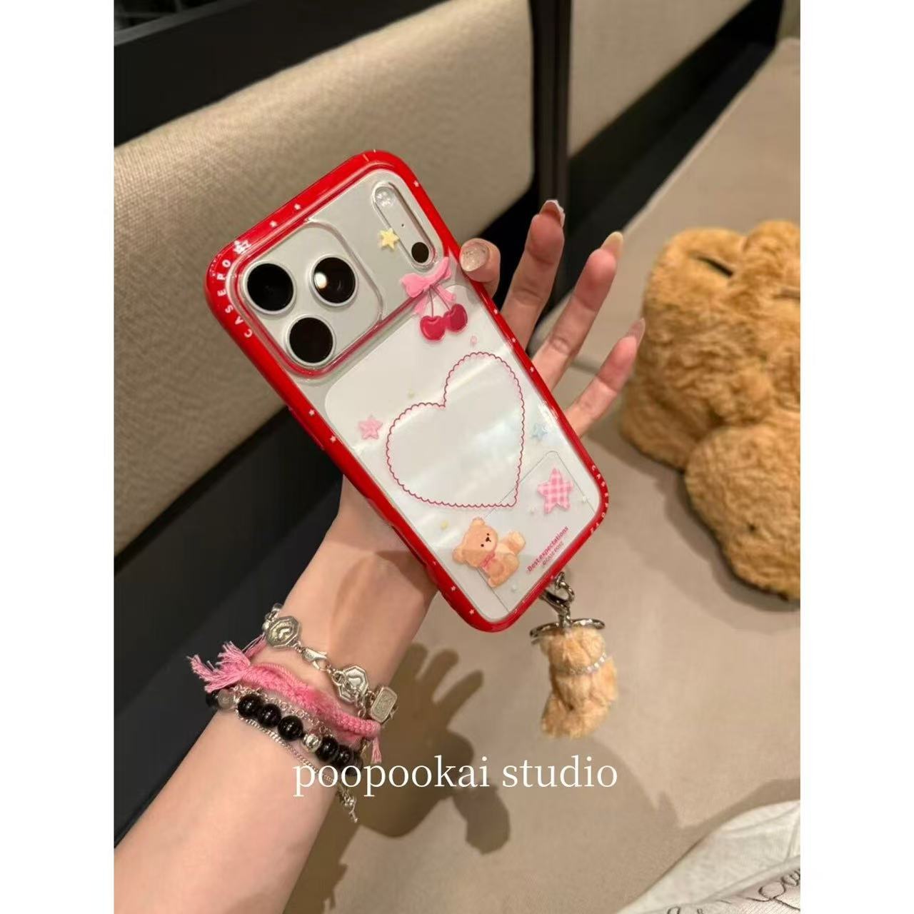 Niche Ins Transparent Heart Bear Suitable for Apple 17Promax Mobile Phone Case Protective Cover 16Pro/15 Case