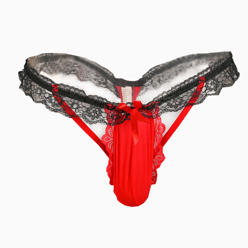 2024 new all-inclusive egg men's lace sexy thong hollow stretch T pants temptation JJ set contrast color sexy