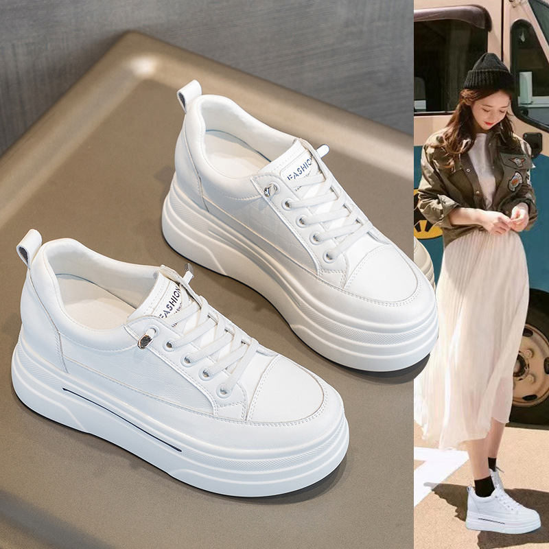 Small People's Inner Heightening Thick-Soled Wedge Heels 2023 New Summer Casual Women's Mesh Shoes Breathable and Comfortable Platform White Shoes