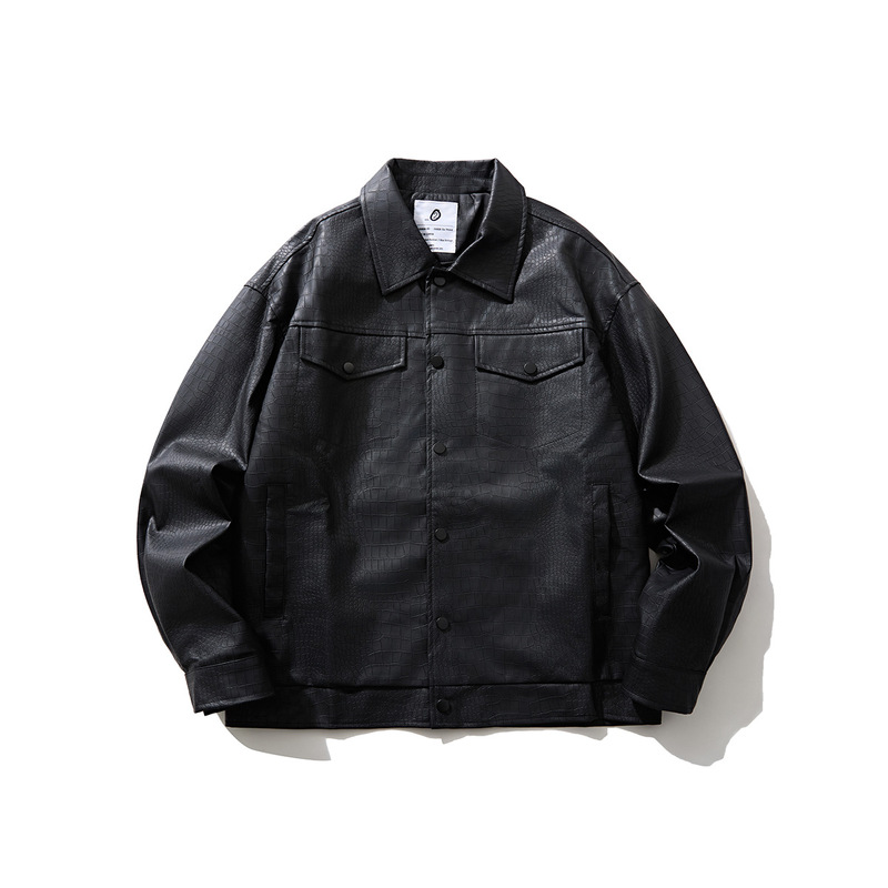 Guye Men's Clothing 2026 Spring New Crocodile Pattern Pu Leather Jacket Men's Retro Motorcycle Jacket Couple's Top