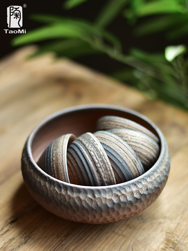 5ZV7批發鎏金粗陶茶杯陶瓷單杯仿古中式陶土大號功夫茶具無釉主人