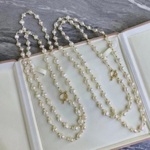 Long Freshwater Pearl Sweater Chain for Women White Versatile Baroque Shaped Pearl Bohemian Style Necklace
