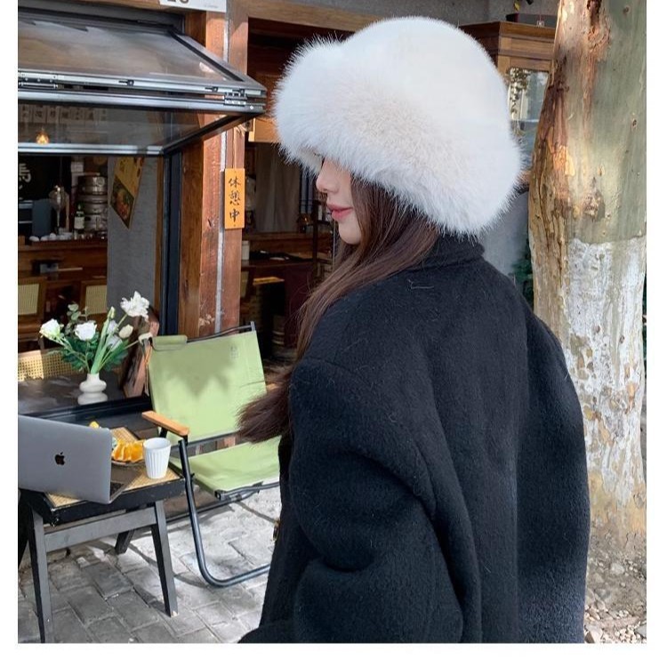 毛绒蒙古帽女秋冬保暖帽子东北盆帽显脸小护耳仿狐狸毛帽韩版时尚|undefined
