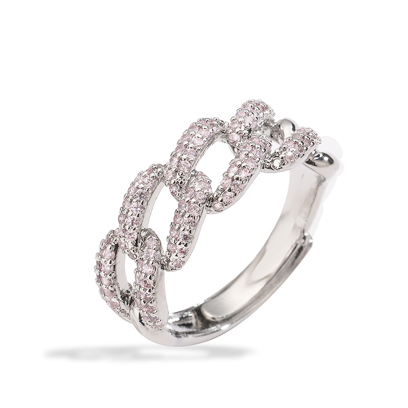 HECHENG Jewelry Niche Hip-Hop Copper Inlaid Color Diamond Cuban Fashion Light Luxury Chain Interlocking Ring_voghion.com