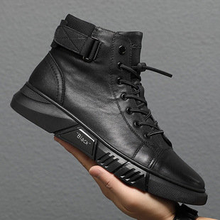 Martin Boots Men's Autumn and Winter High-top Leather Boots fleece-lined British Cotton Leather Shoes Men's Leather Shoes Leather Cotton Shoes Warm Snow Boots