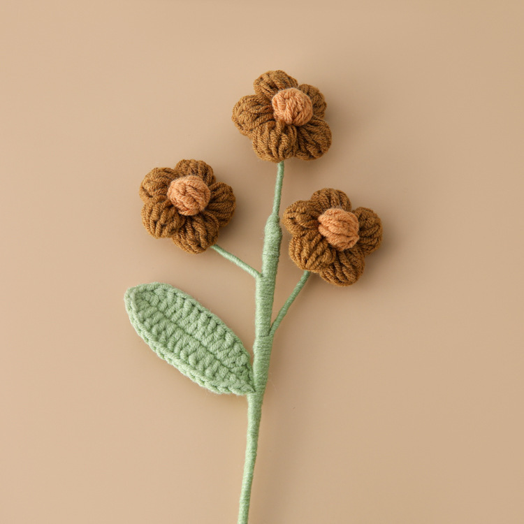 かぎ針編みの多頭パフフラワーブランチ、単色グラデーションカラーの花束、鉢植え、家具飾り、ミニマルなアクセサリー、造花|undefined