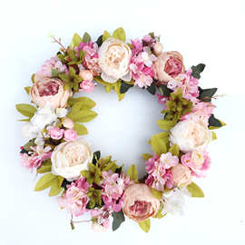 仿真牡丹花环50cm门饰壁饰挂饰烛台门楣花环绢花亚马逊货源