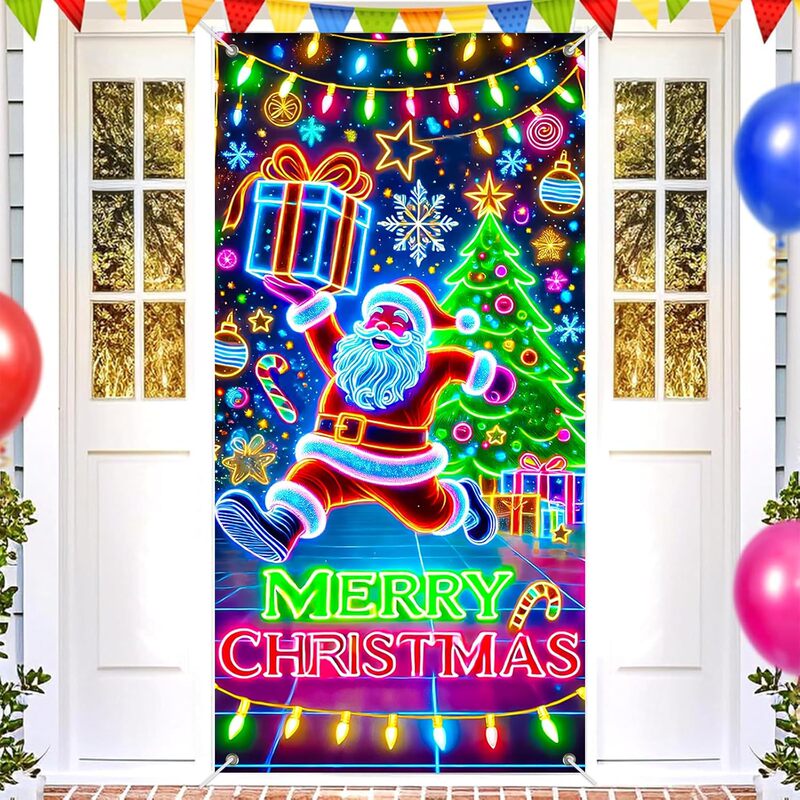 Qzb Cross-Border Christmas Door Curtain Door Cover Holiday Party Christmas Atmosphere Decoration Colorful Santa Claus Door Hanging