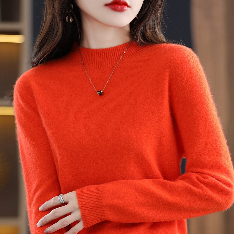 First-line Ready-to-wear Seamless Merino Wool Sweater for Women Pure Wool 23 Autumn and Winter Half Turtleneck Loose Pullover Bottoming Sweater
