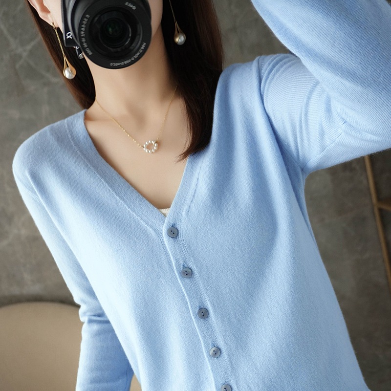 Cardigan Jacket Women's New V Neck Knitted Cardigan Knitwear Women's Cross-Border Knitwear Cardigan Knitwear Women's Long-Sleeved Bottoming