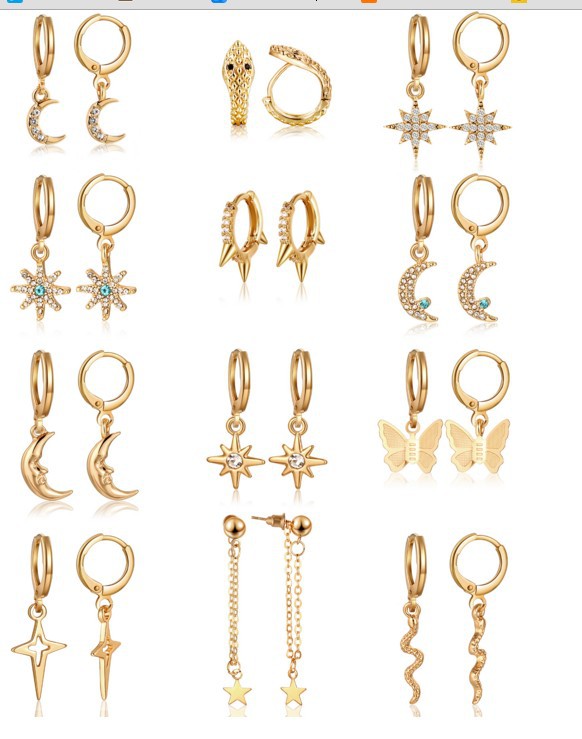 Geometric, Star Pattern Women's Gender 1 Set Retro Geometric Star Inlay Alloy Zircon Drop Earrings