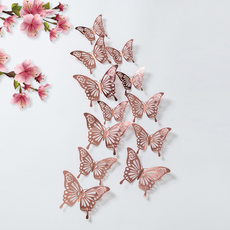 3D estereoscópico mariposa pared decoración de alta sensación autoadhesiva pared decoración de fondo de la casa sala de estar fiestas diseño pegatinas