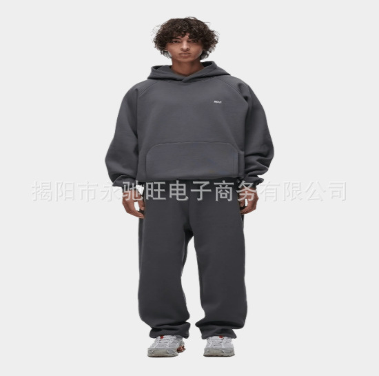 新款跨境春季欧美新款印花运动套装男女同款连帽卫衣阔腿裤套装|undefined