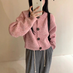 2025秋季女装韩版复古圆领针织开衫毛衣外套慵懒宽松软糯气质上衣