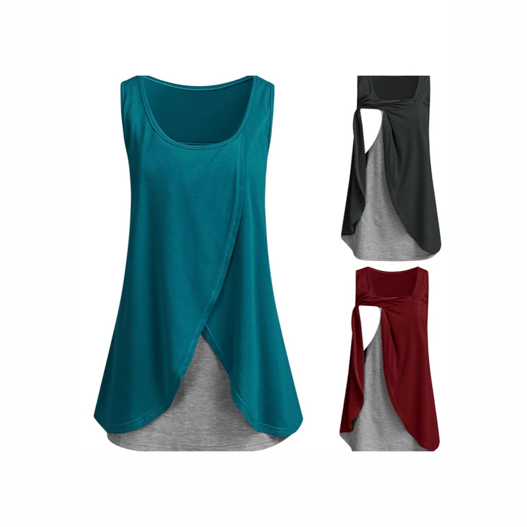 Европейская и американская одежда для беременных с круглым вырезом без рукавов, топ для кормления с неровным подолом, антиэкспозиционный жилет для беременных