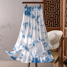 云南手工扎染女装夏季韩版百搭半身裙女夏新款减龄不规则显瘦棉裙