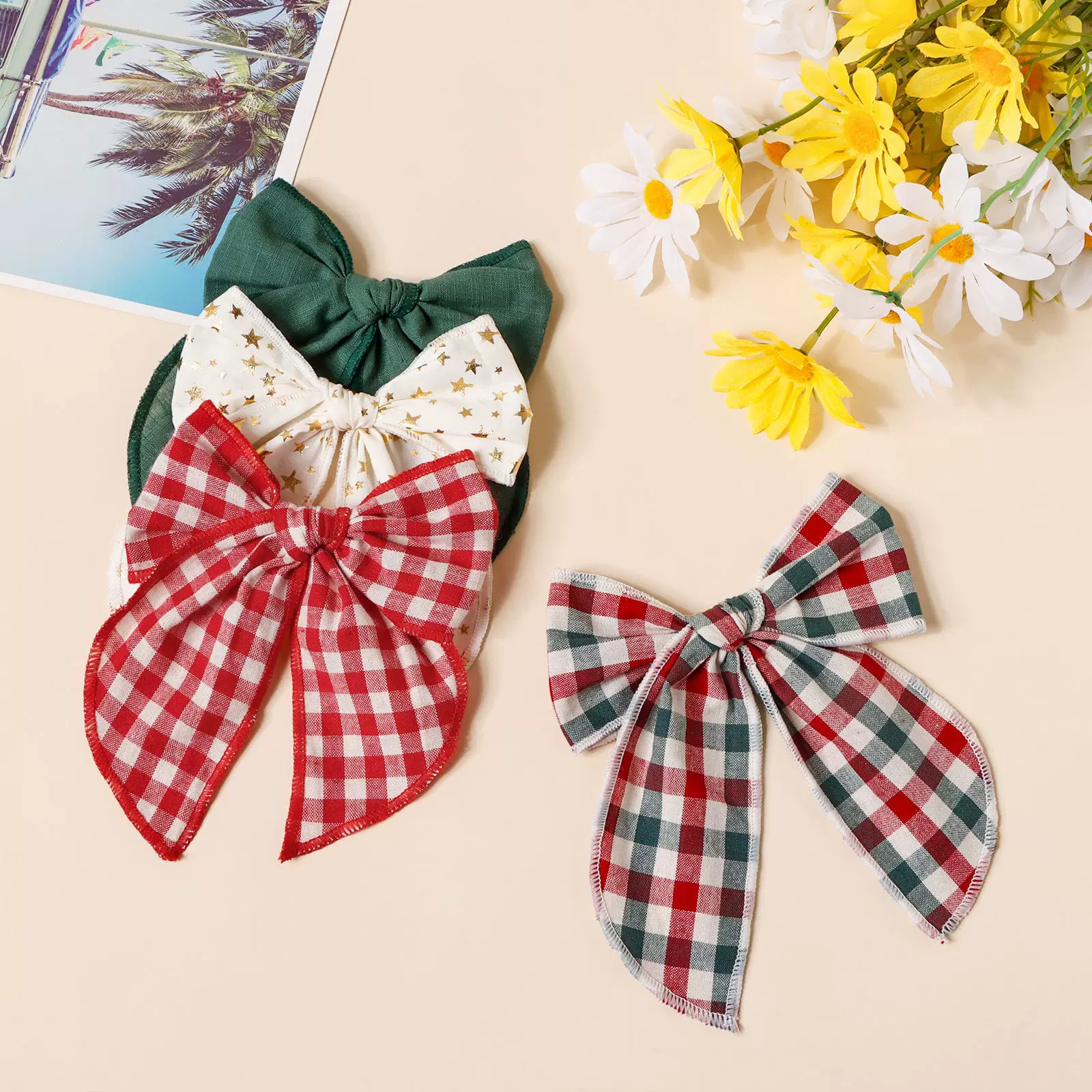 欧美圣诞纯棉蝴蝶结儿童发夹格子学院风日系马尾夹洛丽塔少女发饰