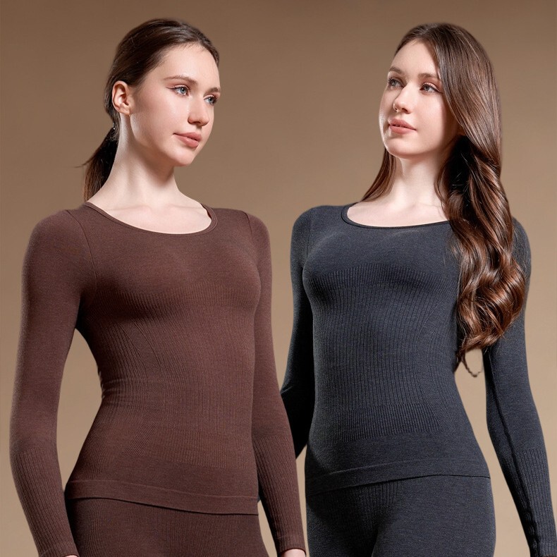 Herbal Camellia Thermal Velvet Set Autumn Winter Long Pants Long Sleeve Warm Shapewear Set Body Shaping and Skin Beautifying