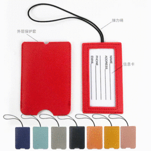 in stock double-layer pu leather multicolor with hidden pull-out luggage tag with printed paper card luggage tag wholesale