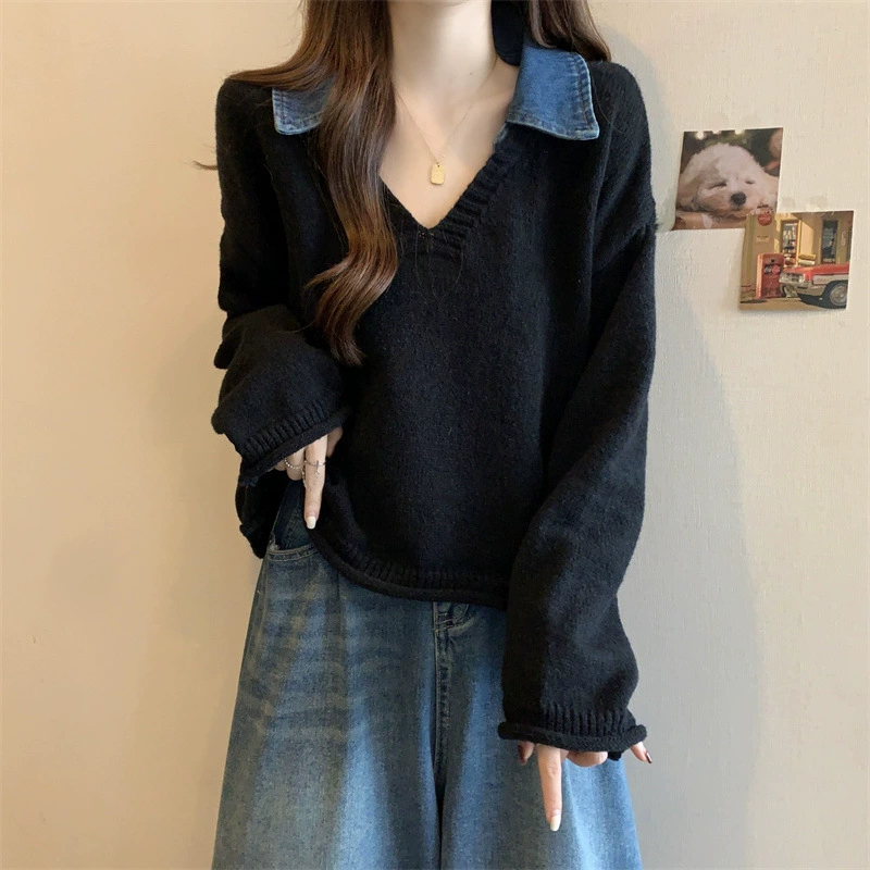 Sexy autumn sweater, denim knitted set, plus size