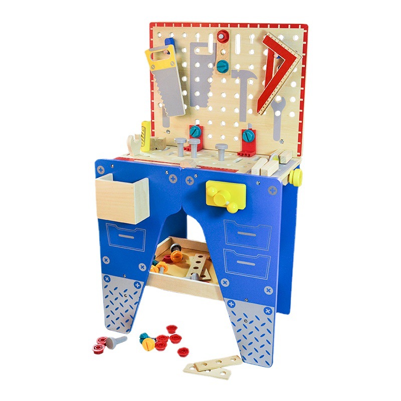 Niño de simulación mesa de herramientas de madera mesa de juguete y silla bebé taladro tornillo tuerca destornillador niños tornillo al por mayor