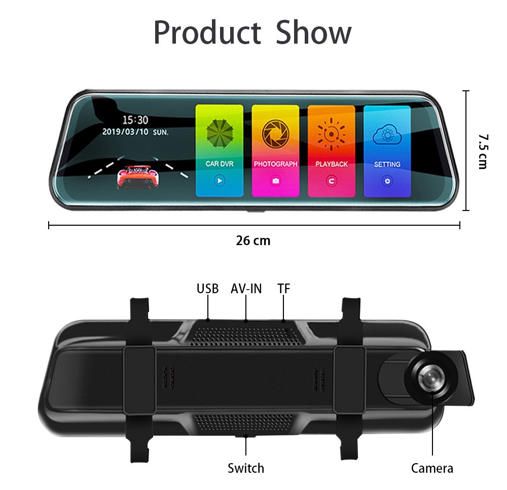 10inch Streaming Media Rearview Mirror Dash Cam High-Definition Night Vision Front and Rear Dual-Record Car Video Recording Device In Stock