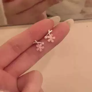 淡颜小花~银针猫眼石花朵珍珠耳钉精致甜美风耳环小众设计感耳饰