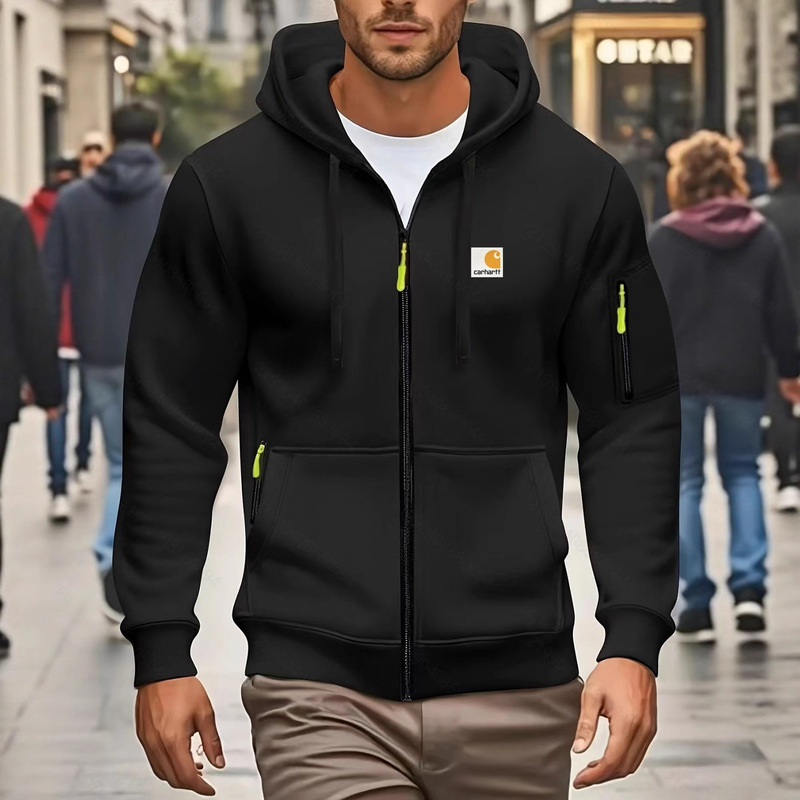 Cross-Border Hot-Selling Carhartt Men's Zipper Cardigan Arm Flap Pocket Pants Fleece-Lined Hoodie Loose Men's European Size Ready Stock