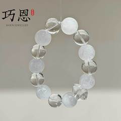 巧恩珠宝天然白萤石兔毛雪花白水晶手串手链厂家直销设计款白兔毛