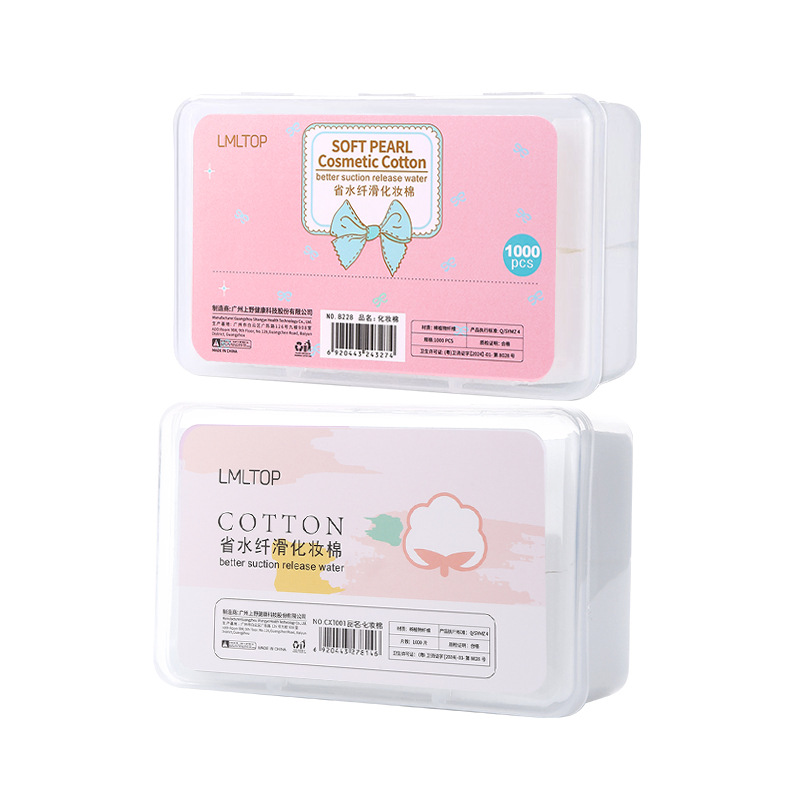 Ramila fábrica al por mayor en caja 1000 piezas almohadilla de algodón delgada fibra de ahorro de agua suave almohadilla de algodón removedor de maquillaje suave para la piel