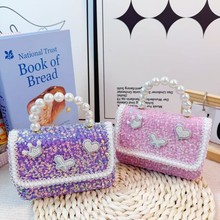 跨境儿童包包可爱女童斜挎包蝴蝶结珍珠手提包亮片+贴片可自定义