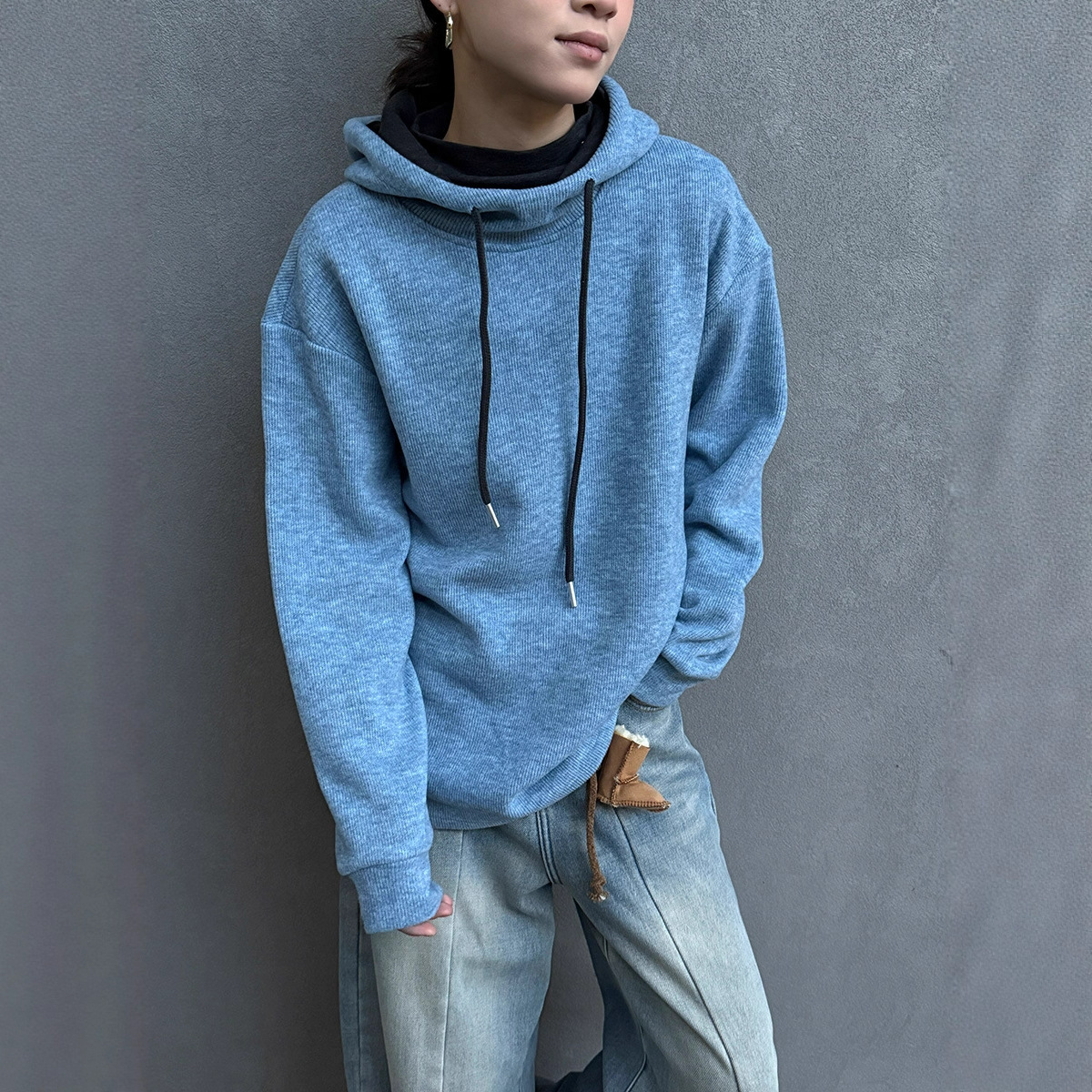 黎诺冬新款韩系撞色连帽抽绳长袖卫衣女205慵懒感宽松百搭绒衫ins