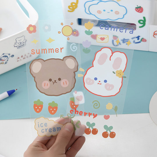 Cartoon transparent pvc stickers storage box waterproof stickers ins cute girl stickers wholesale thermos cup stickers Crystal stickers